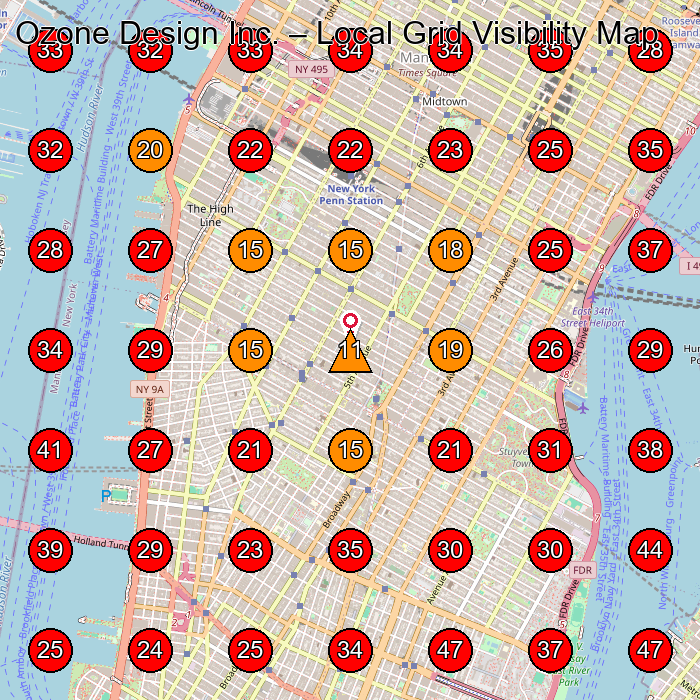 Ozone Design Inc. GeoGrid visibility map for Clothing Store in New York